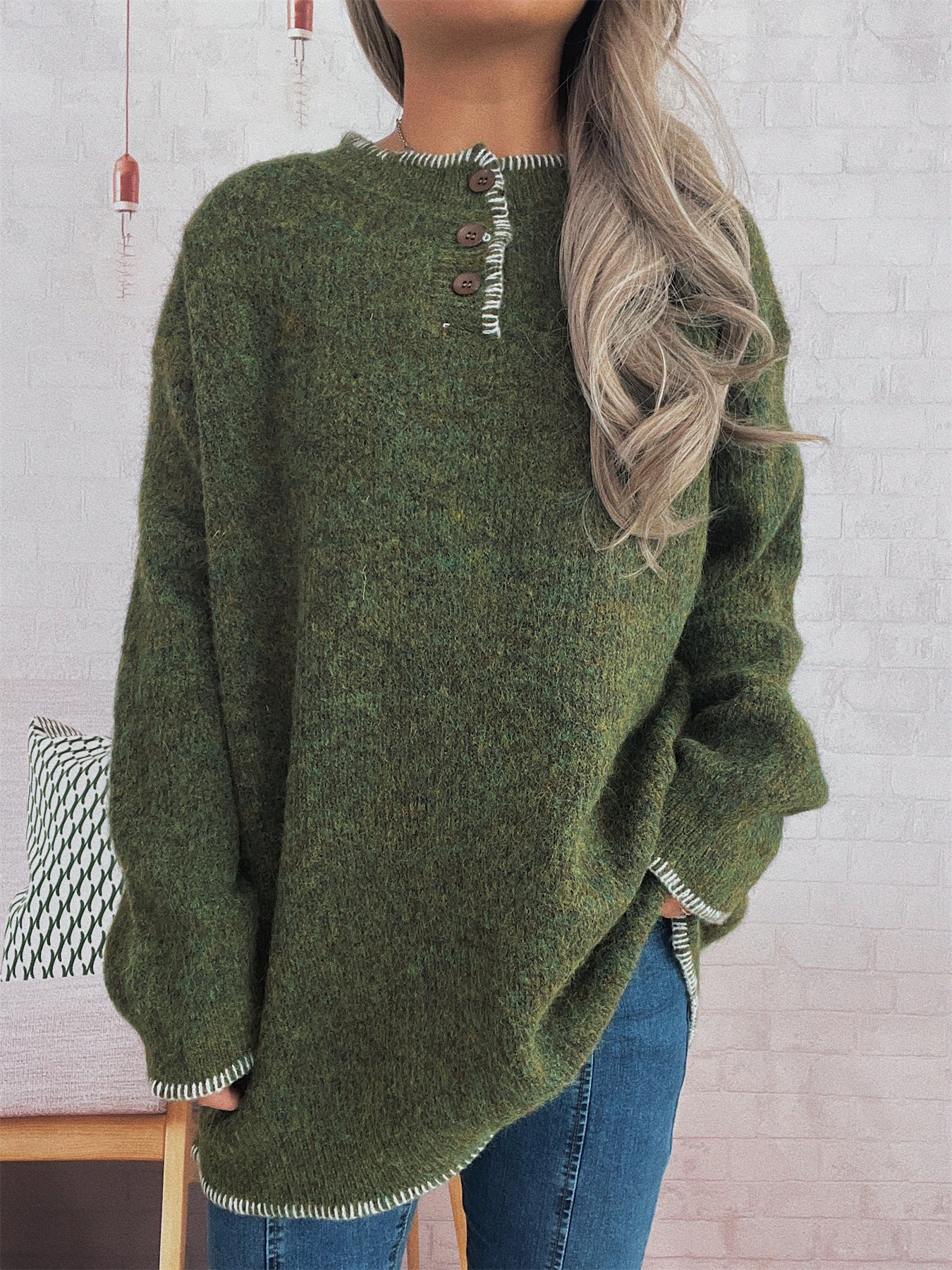 Pull en tricot oversize pour dames avec patte de boutonnage Chic und Stil