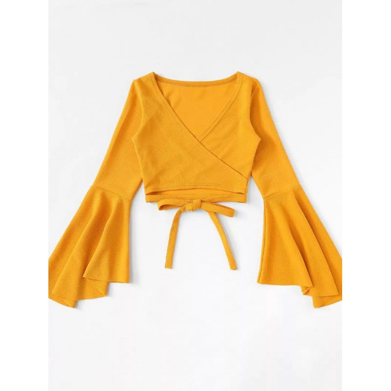 T-shirt enroulé court à manches évasées pour femmes Chic und Stil