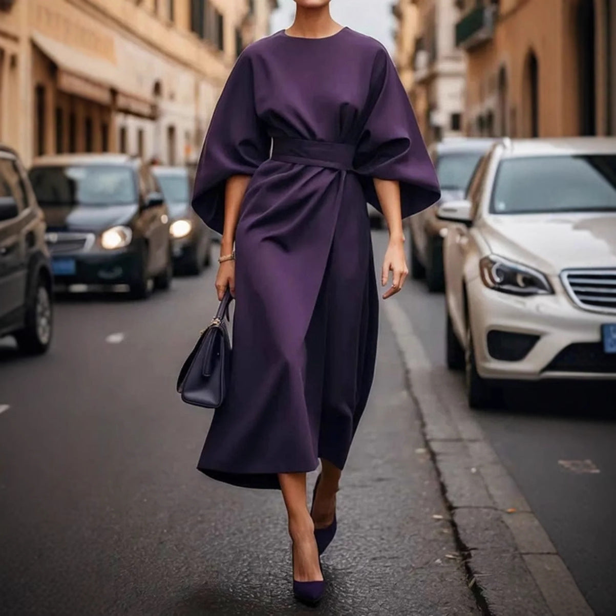 Robe maxi femme avec des manches volumineuses et une ceinture élégante Chic und Stil