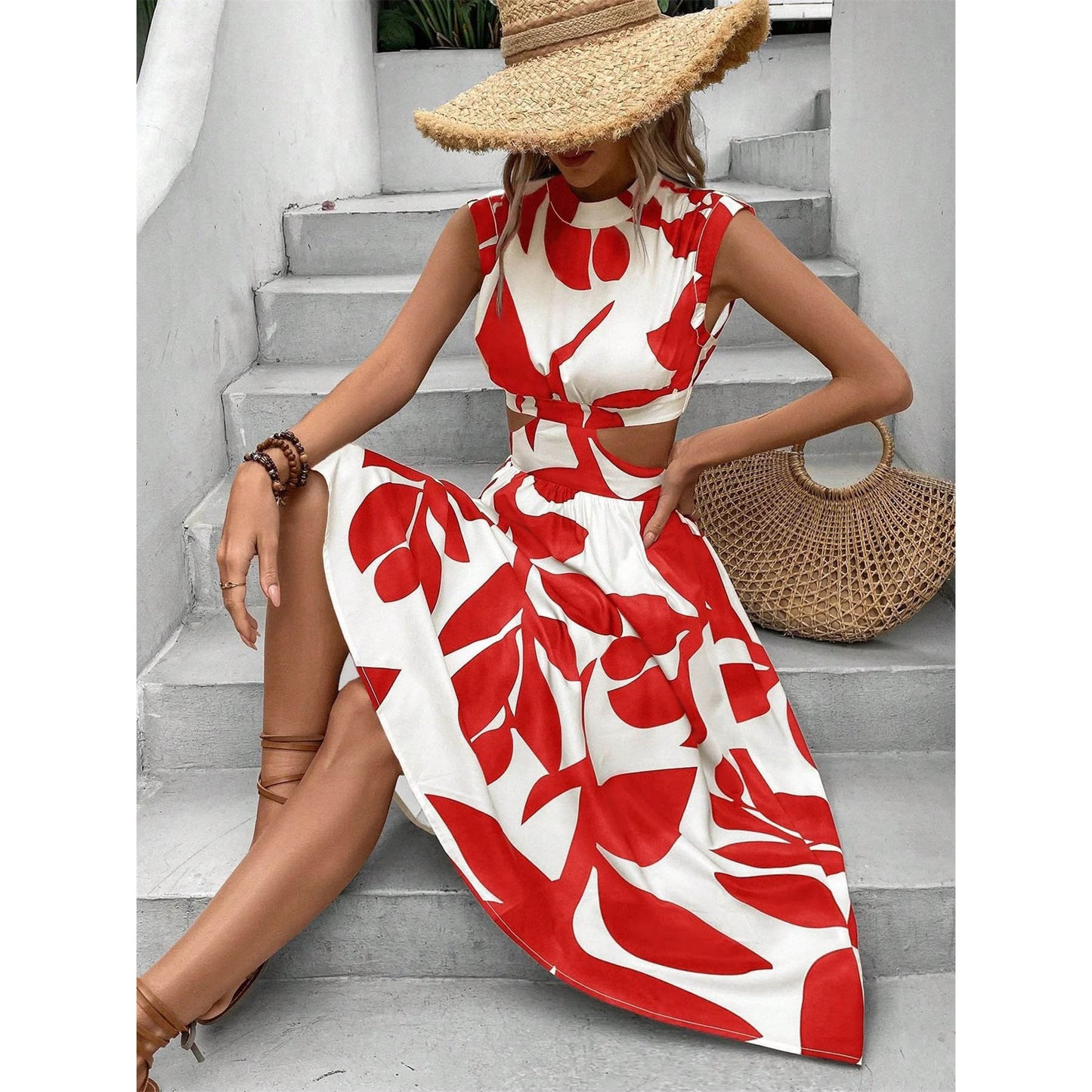 Robe maxi femme avec design de feuilles et détails découpés Chic und Stil