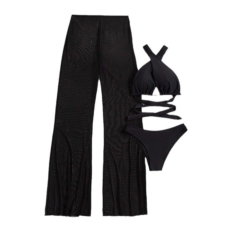 Women's bikini set with elegant bandeau top and airy palazzo pants Chic and Style