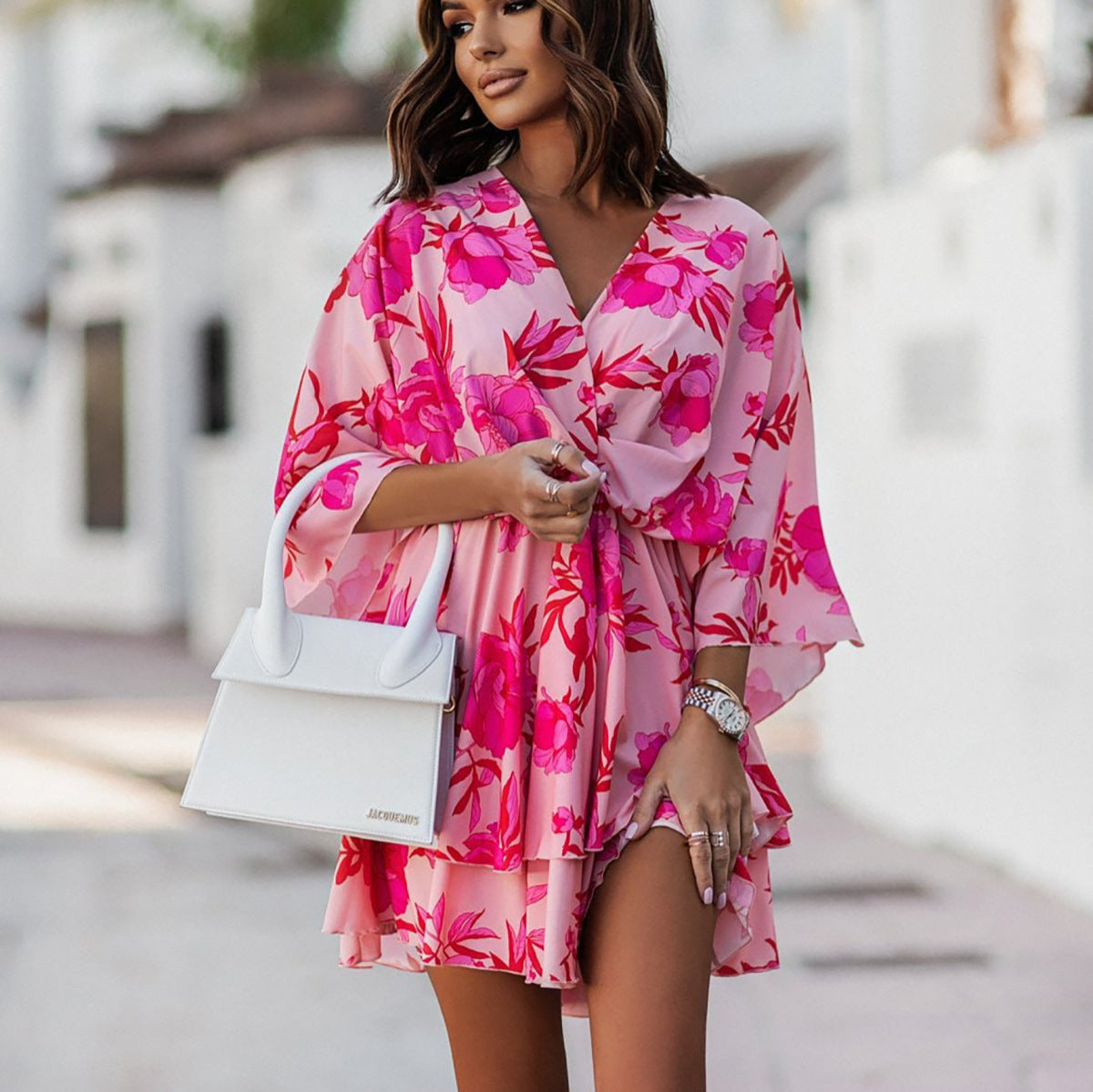 Robe mini fluide à volants pour femmes avec détail à nouer Chic und Stil