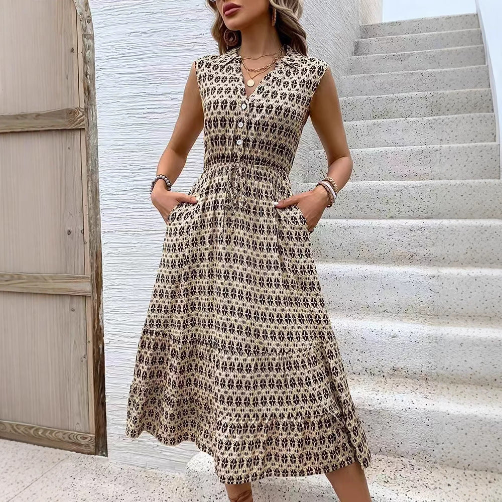 Robe midi pour femmes avec détails de boutons et ceinture élastique Chic und Stil