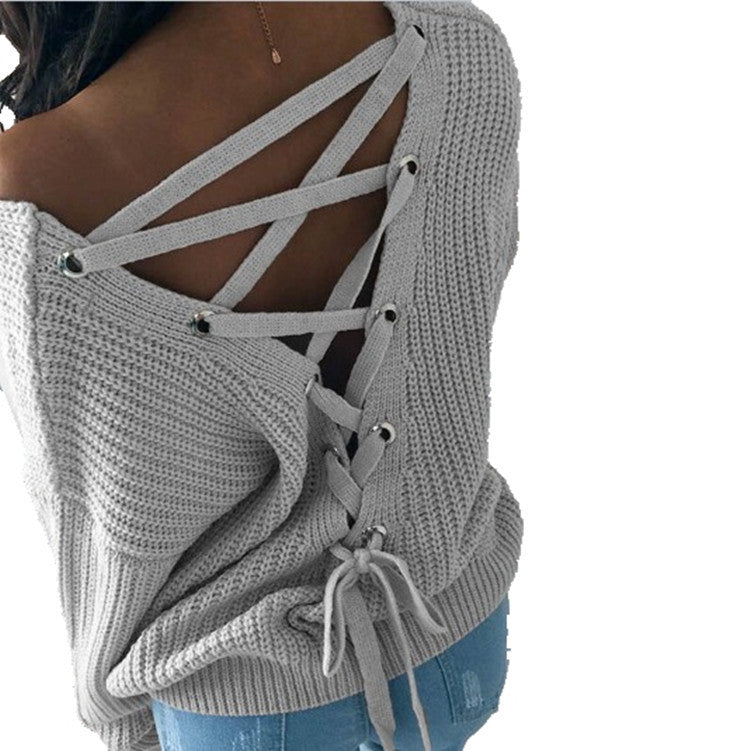 Pull en tricot pour femmes avec un design arrière créatif et des détails de lacets uniques Chic und Stil