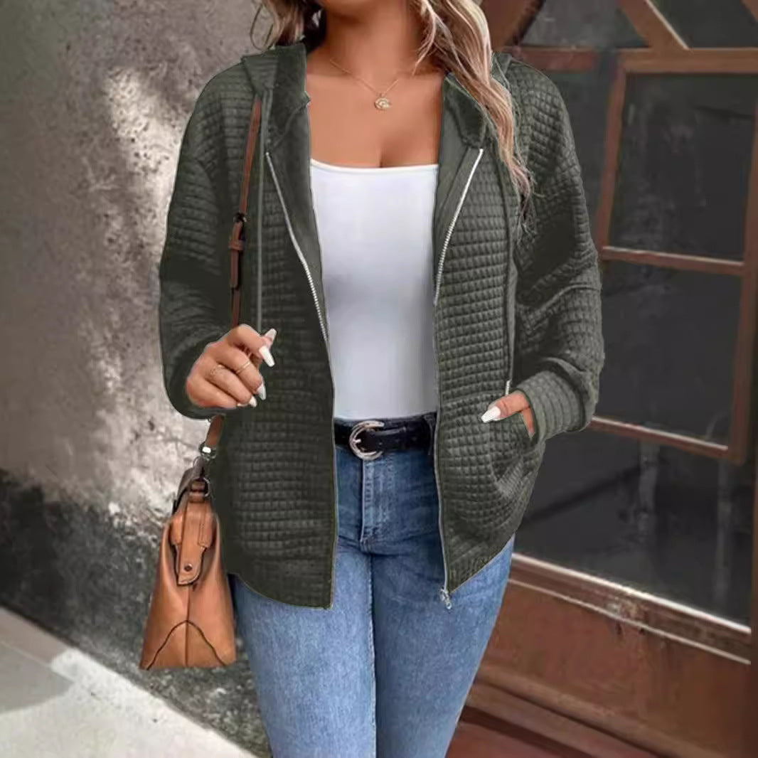 Veste à capuche pour femmes avec motif gaufré texturé et fermeture éclair pratique Chic und Stil