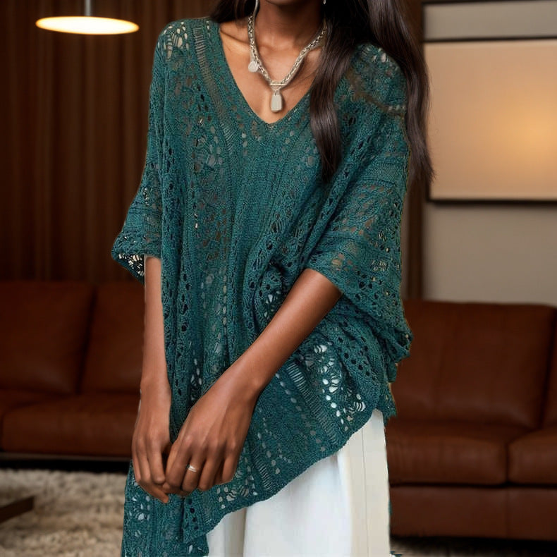 Crochet poncho for women with V neckline and open sleeves Chic and Style