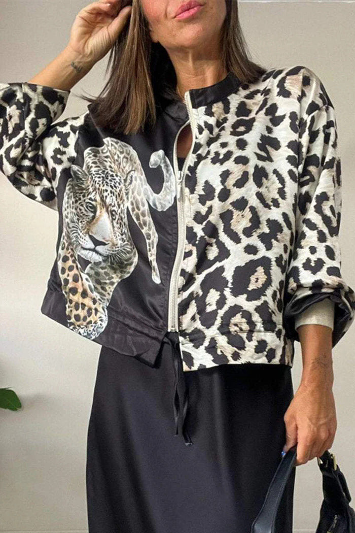 Veste bomber pour femmes avec imprimé animal et bords élastiques Chic und Stil