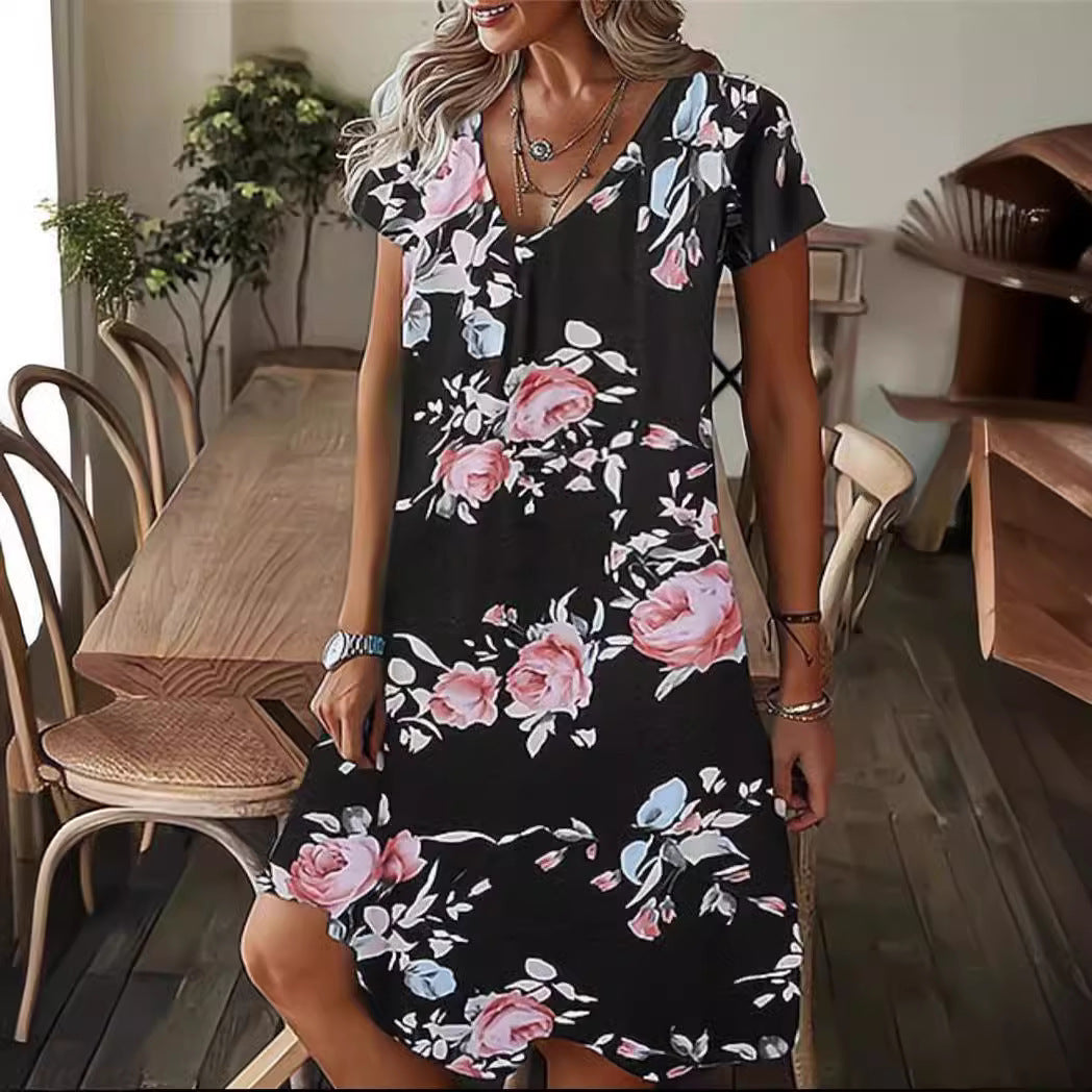 Robe midi à décolleté en V fluide pour femmes avec motif abstrait Chic und Stil