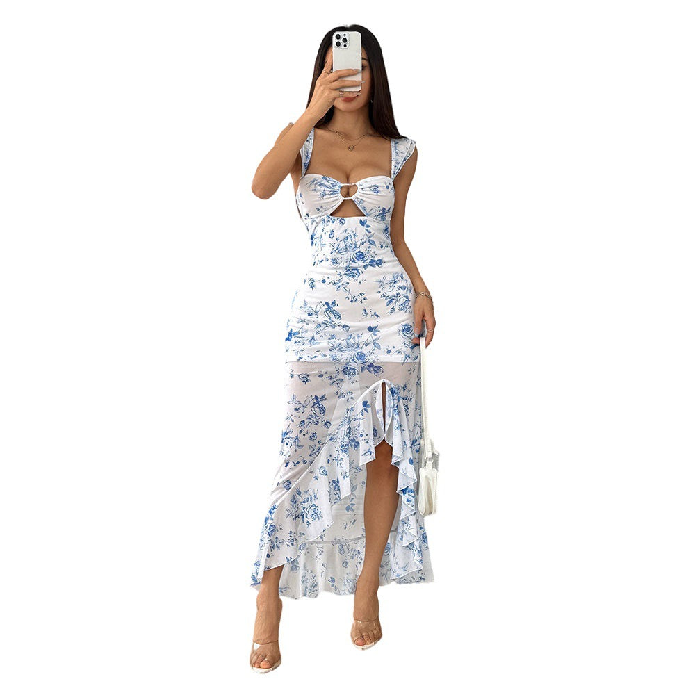 Robe maxi ajustée pour femmes avec design floral et fente latérale Chic & Stil