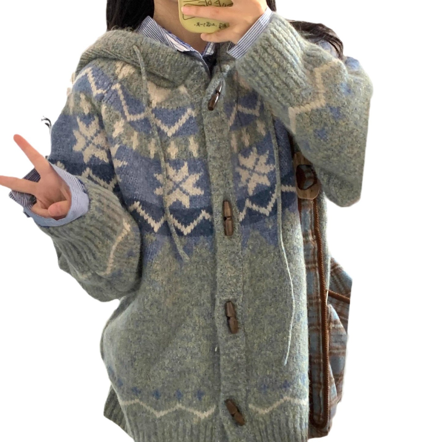 Ladies fluffy knit pullover with high collar and chic and stylish embellishments