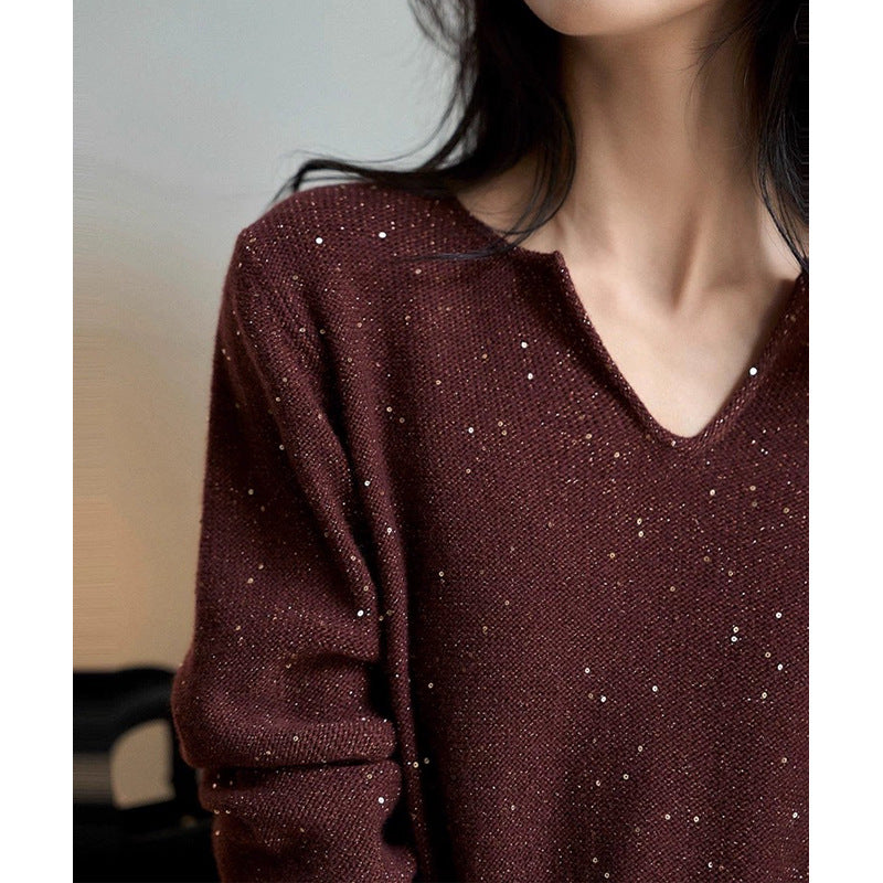 Pull scintillant femme à col en V Chic und Stil