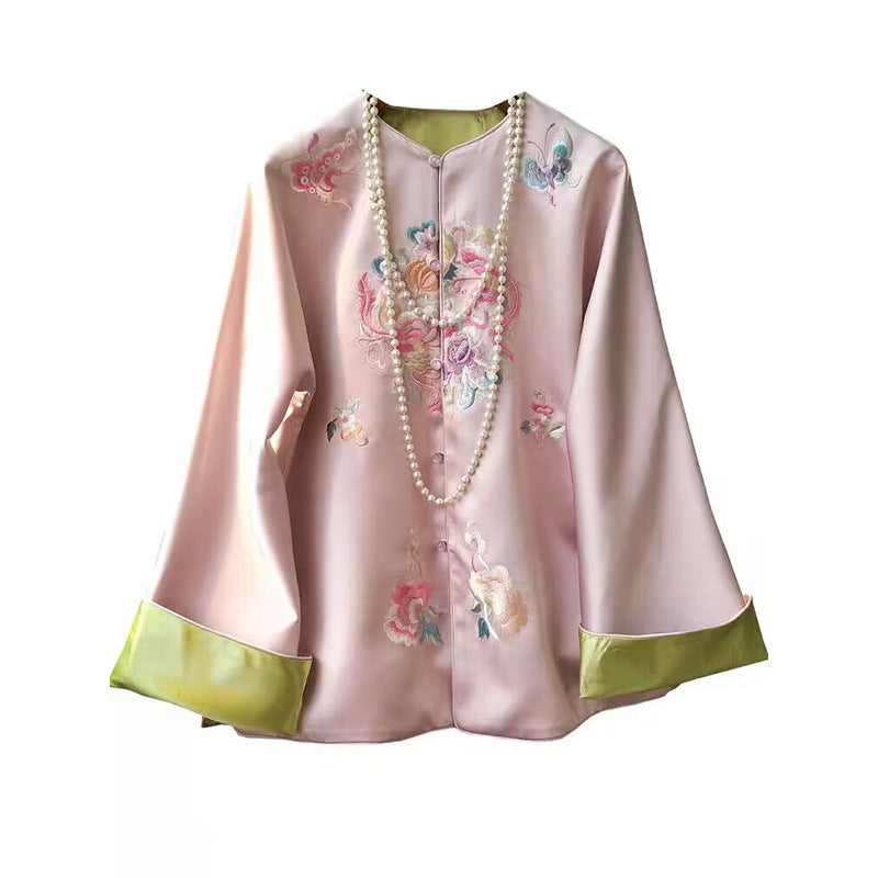 Blouse en soie brodée pour femmes avec manches en cloche Chic und Stil