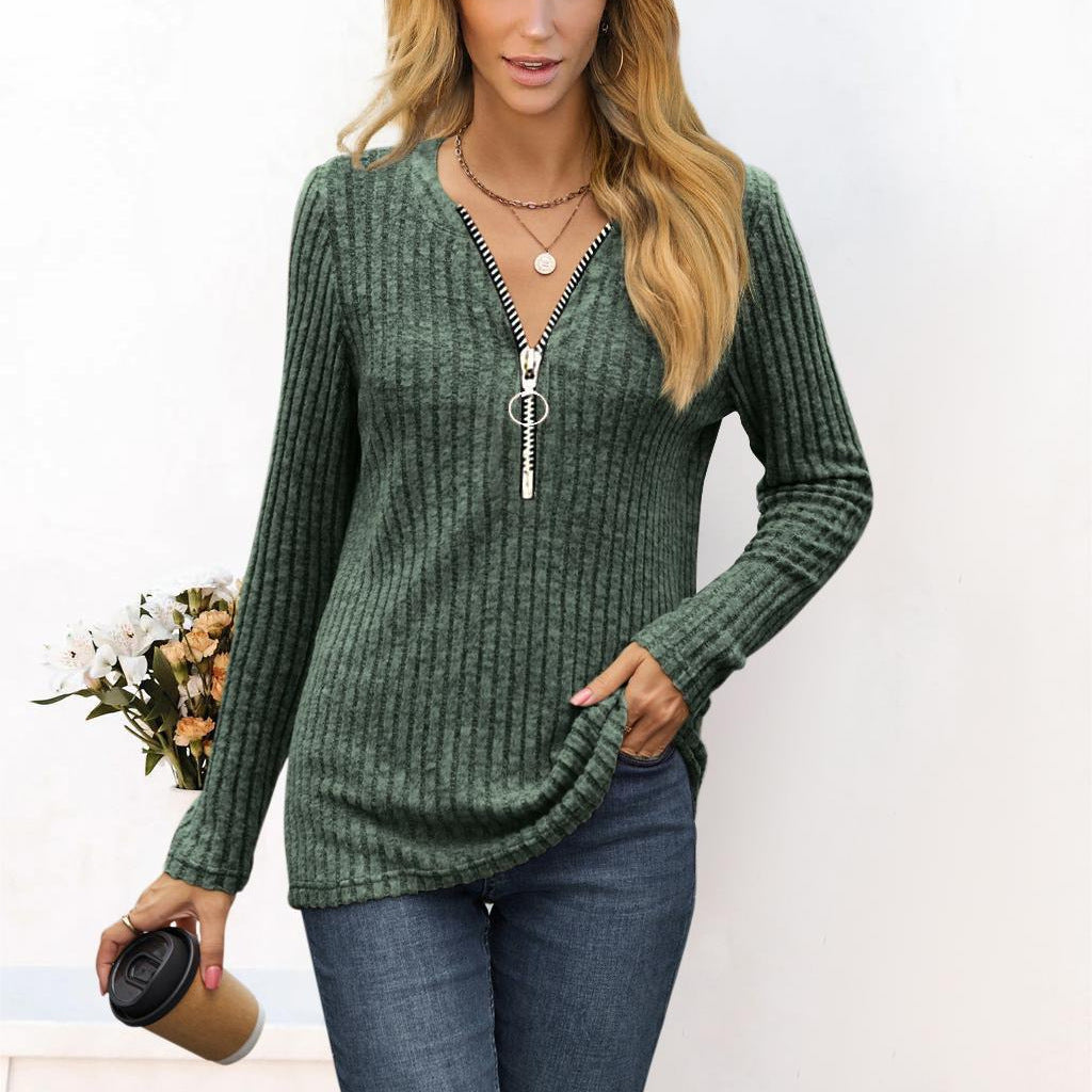 Pull femme avec zipper de haute qualité et design en côtes fines Chic et Stil