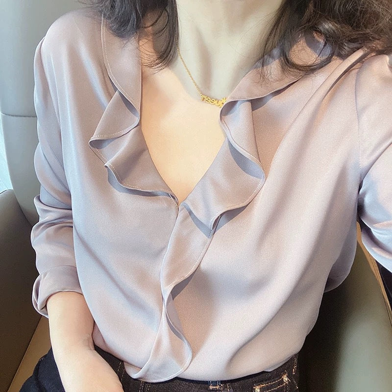 Blouse à col froncé boutonnée pour femmes Chic und Stil