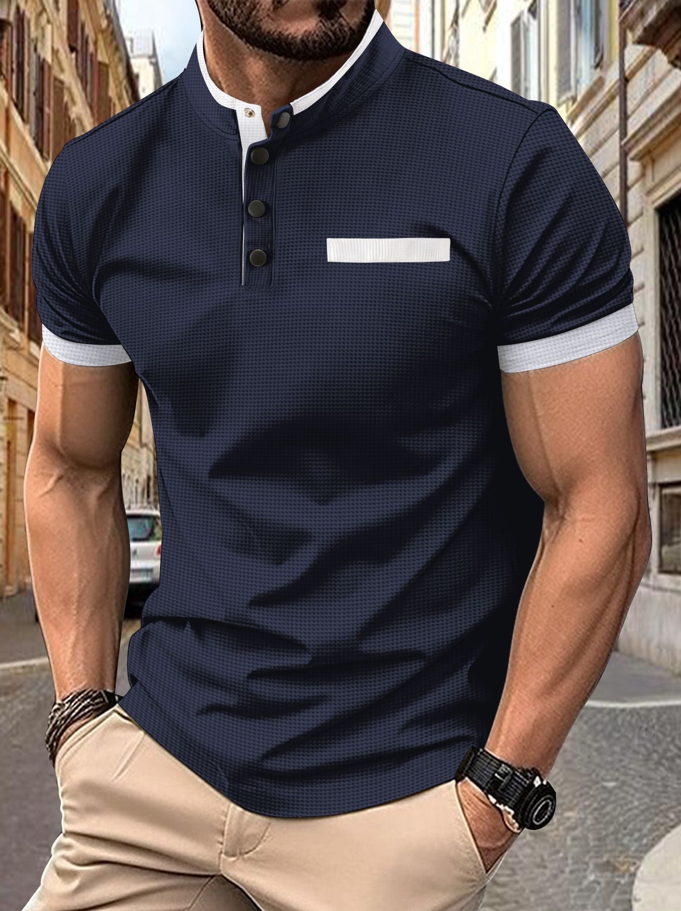 Chemise de loisirs à manches courtes pour hommes avec patte de boutonnage Chic und Stil