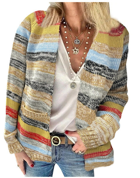 Dames Cardigan ouvert tricoté avec des rayures colorées et une coupe décontractée Chic und Stil
