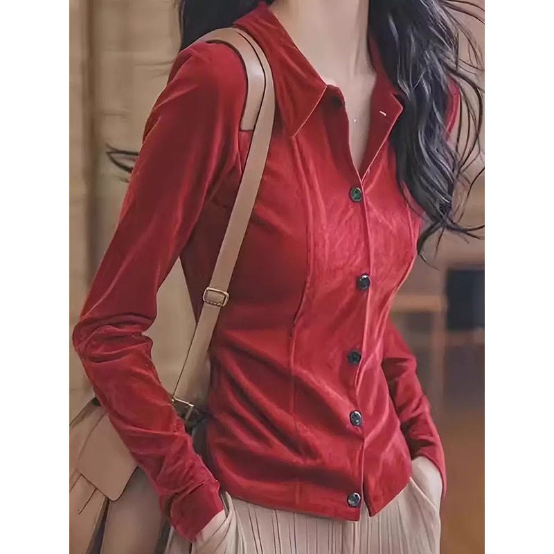 Blouse en velours à boutons pour femmes Chic und Stil