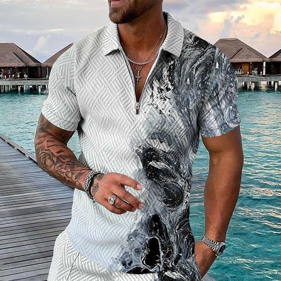 Hommes Chemise élégante à manches courtes avec patte de boutonnage et motifs décoratifs Chic und Stil