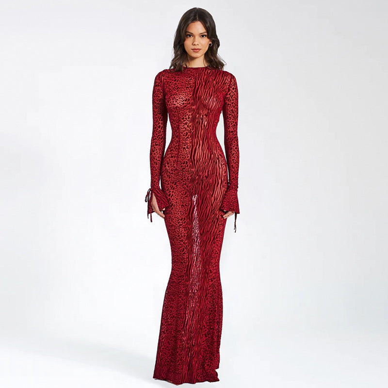 Robe maxi ajustée pour femmes avec motif animal et manches larges Chic und Stil