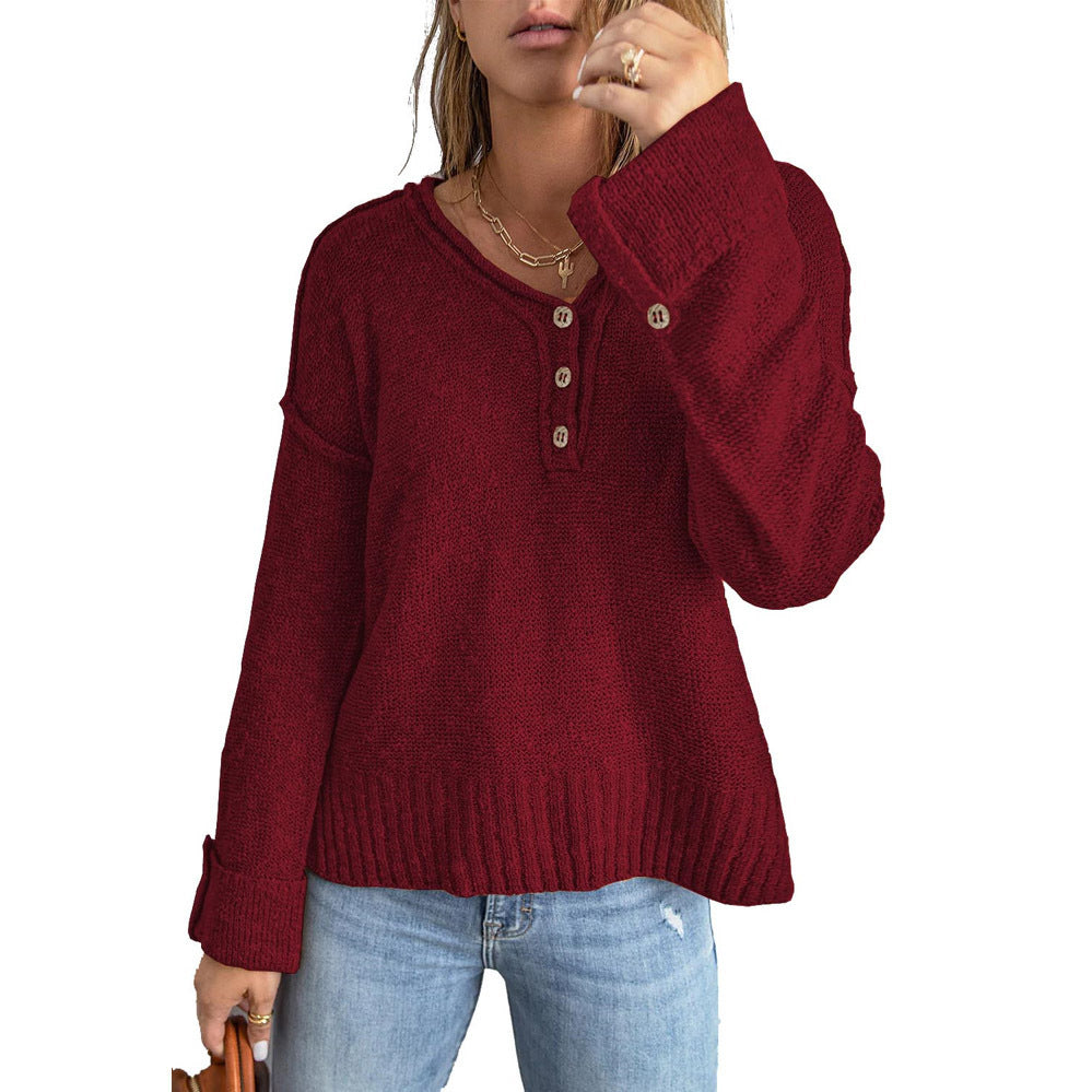 Pull-over en maille décontracté pour femmes avec détails de boutons et épaules tombantes Chic und Stil