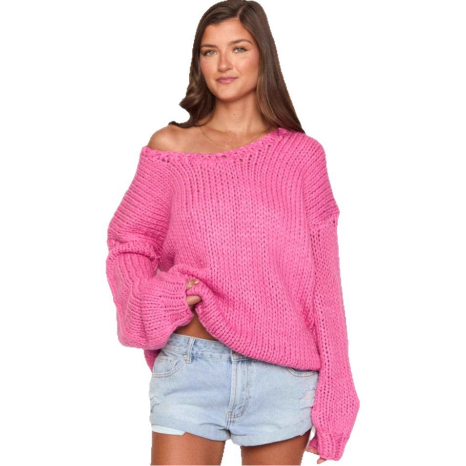 Pull en tricot oversized pour femmes avec épaules dénudées et manches volumineuses Chic und Stil
