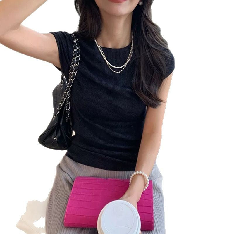 Top à manches courtes ajusté en ribbe pour femmes Chic und Stil