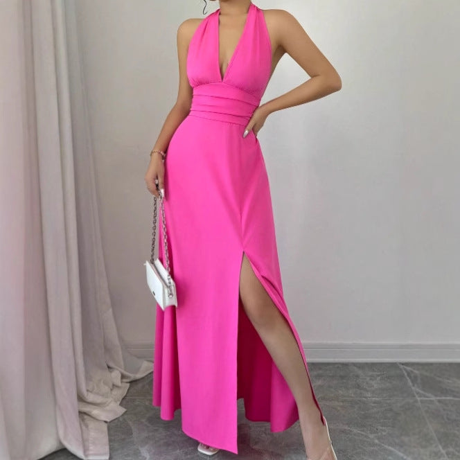 Robe maxi sans manches pour femmes avec un décolleté en V séduisant et une jupe à fente haute Chic und Stil