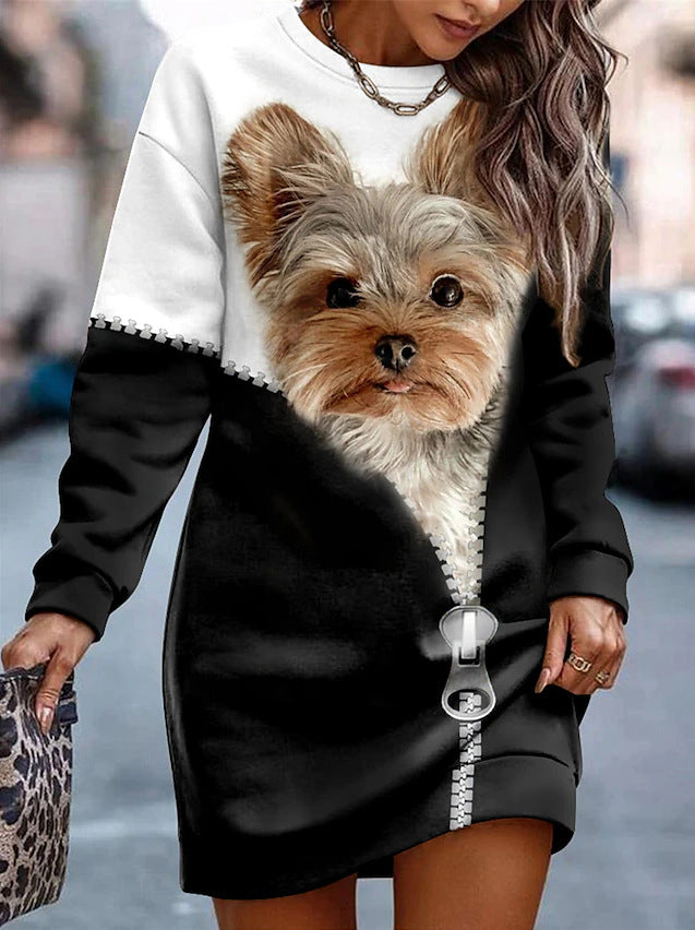 Robe sweat pour femmes avec motif animal créatif et zipper Chic und Stil