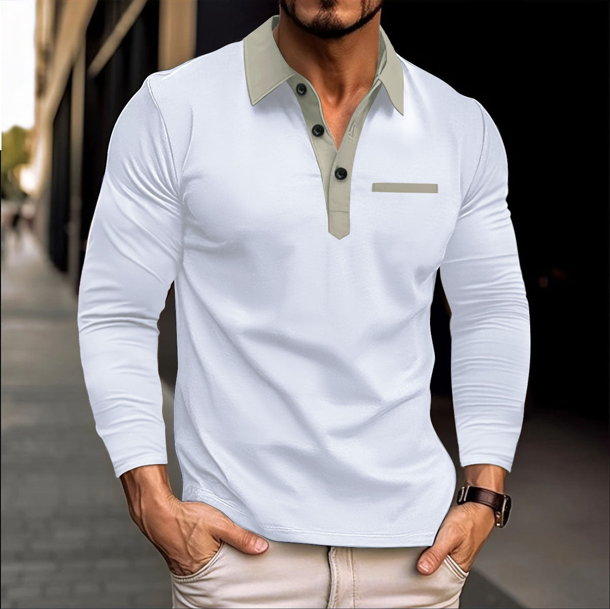 Poloshirt à manches longues pour hommes avec col à la mode Chic und Stil