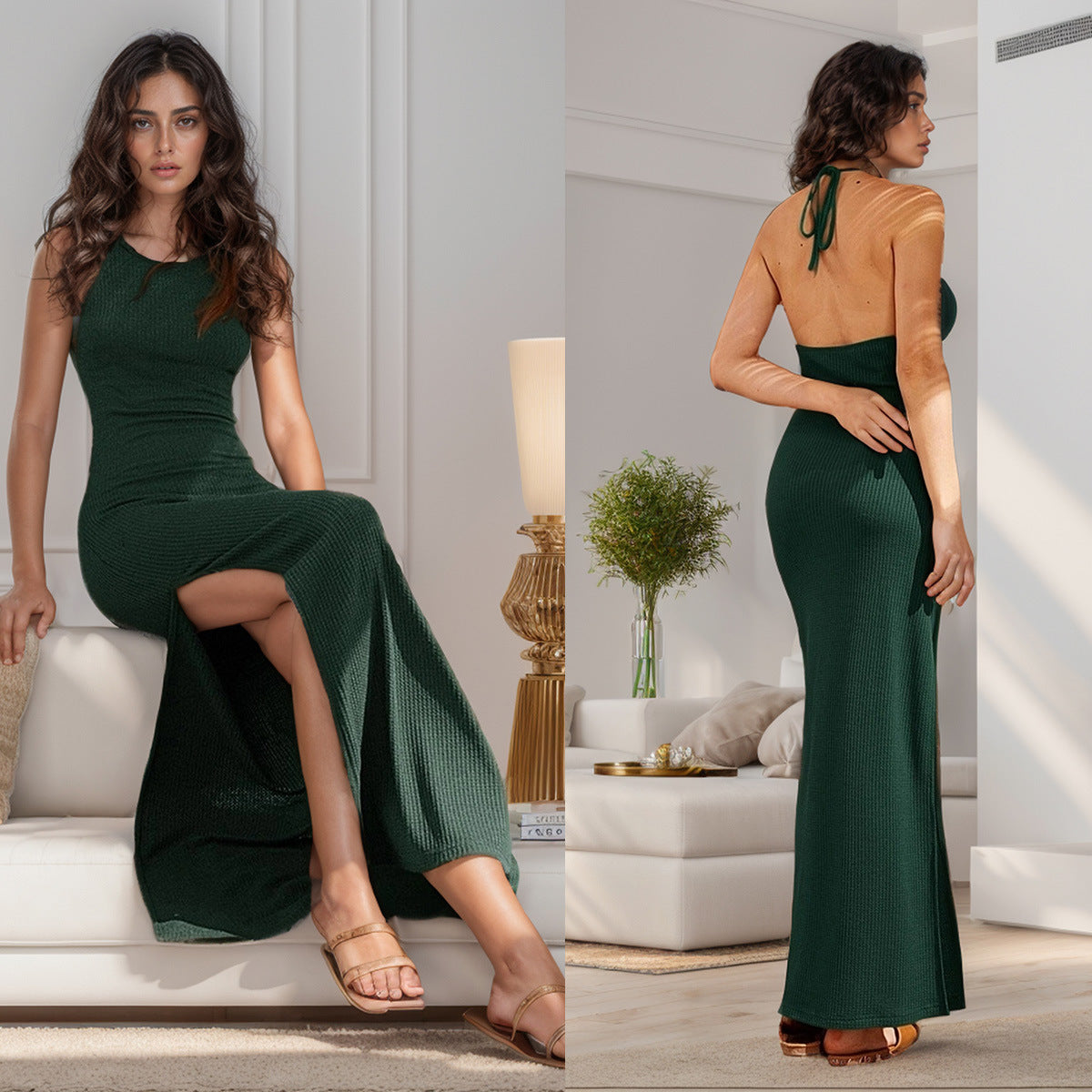Robe maxi texturée fendue pour femmes Chic und Stil