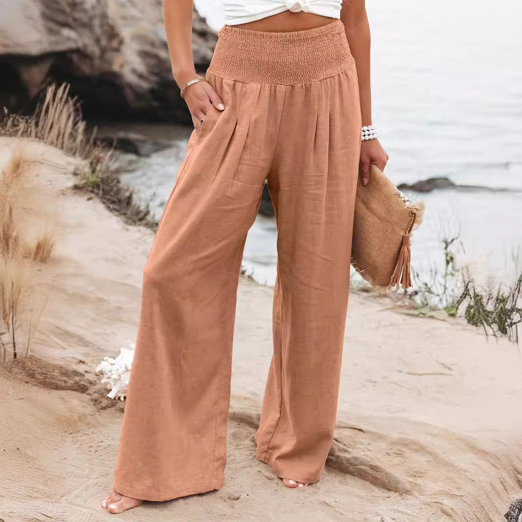Pantalon d'été ample pour femmes avec taille élastique et élégant drapé Chic und Stil