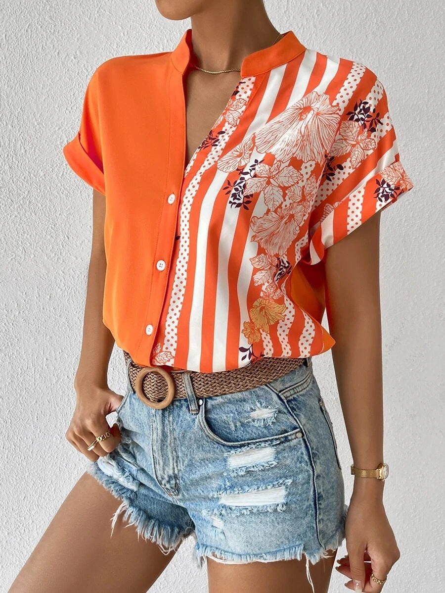 Blouse à boutons élégante pour femmes avec patchwork floral Chic und Stil