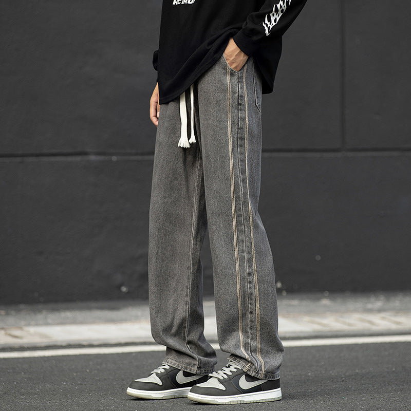 Loose-fit denim pants for men with contrast stitching Chic and Style