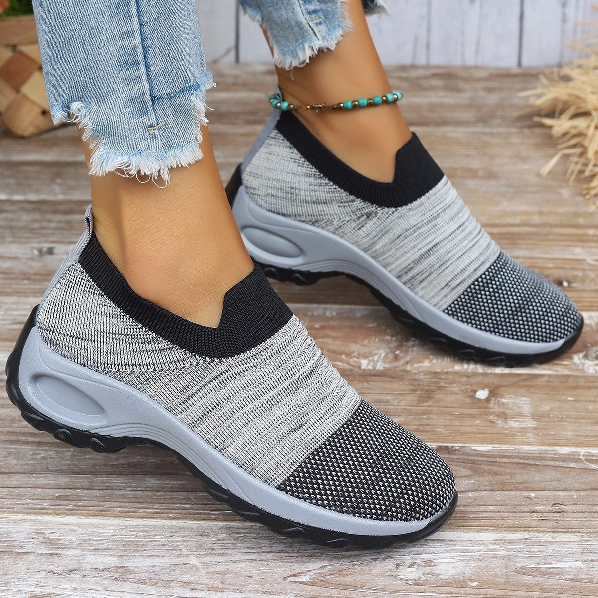 Dames Baskets Slip-On Respirantes avec Insert Élastique Chic und Stil