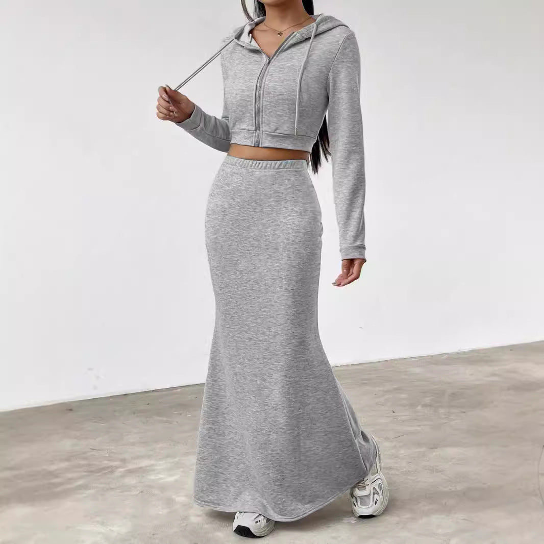 Sweatshirt court élégant pour femmes avec taille haute et jupe maxi Chic und Stil