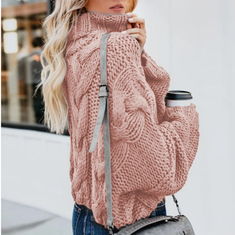 Pull-over à grosse maille pour femmes avec col montant et motif torsadé Chic und Stil