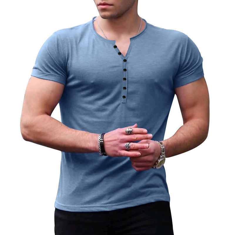 Chemise Henley à manches courtes pour hommes avec patte de boutonnage et coupe ajustée Chic und Stil