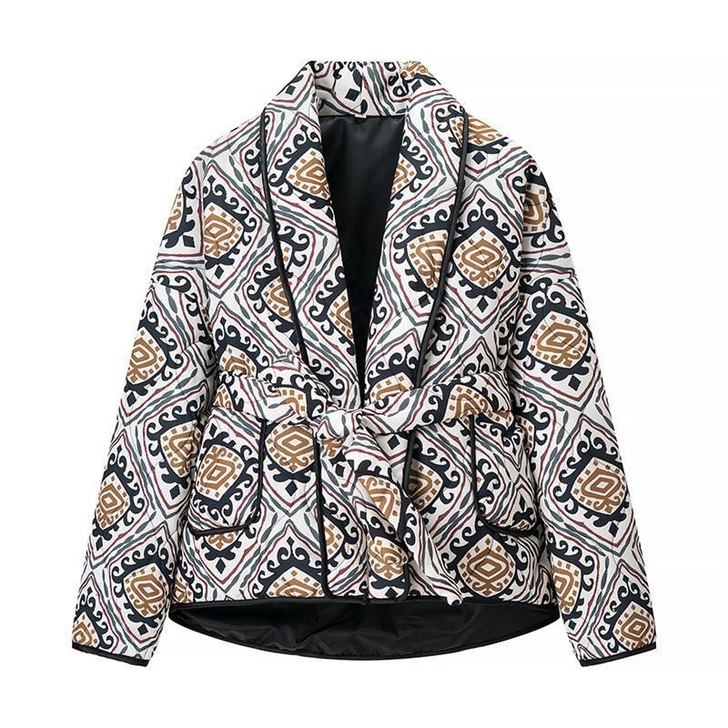 Blazer pour femme à la mode avec ceinture à nouer et motif artistique Chic und Stil