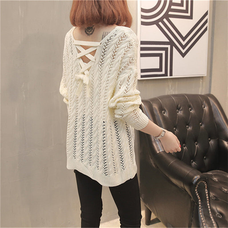 Pull en tricot pour femmes avec design épaule dénudée et lacets au dos Chic und Stil