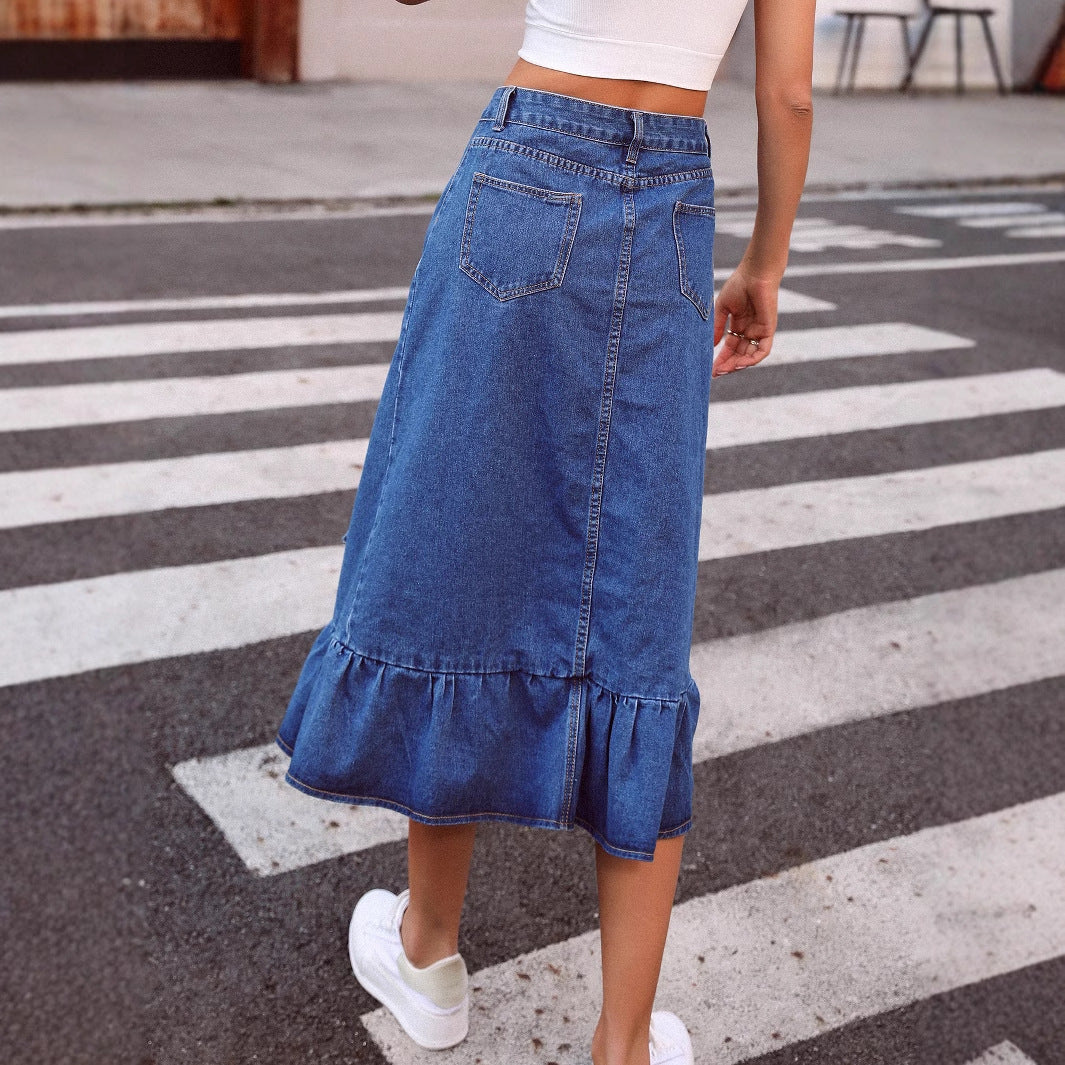 Robe midi pour femmes avec volants et détails de boutons Chic und Stil