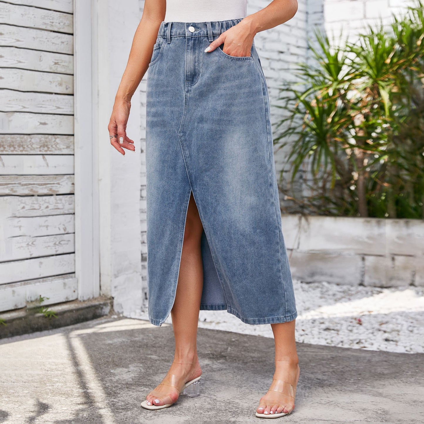 Jupe maxi pour femmes avec fente latérale et taille élastique Chic und Stil