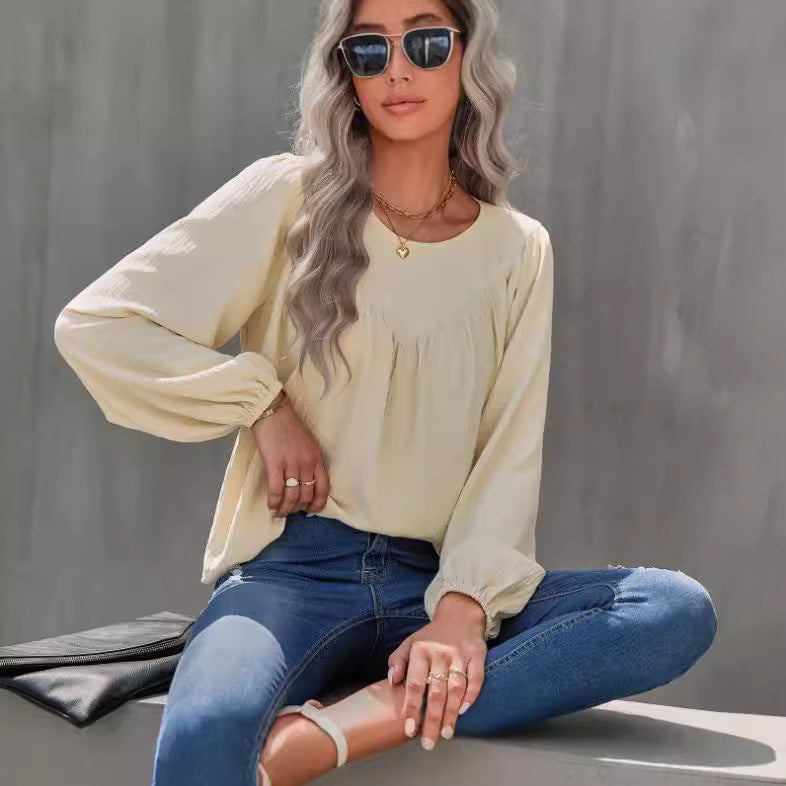 Chemisier décontracté pour femmes avec des manches évasées et une fine texture côtelée Chic und Stil