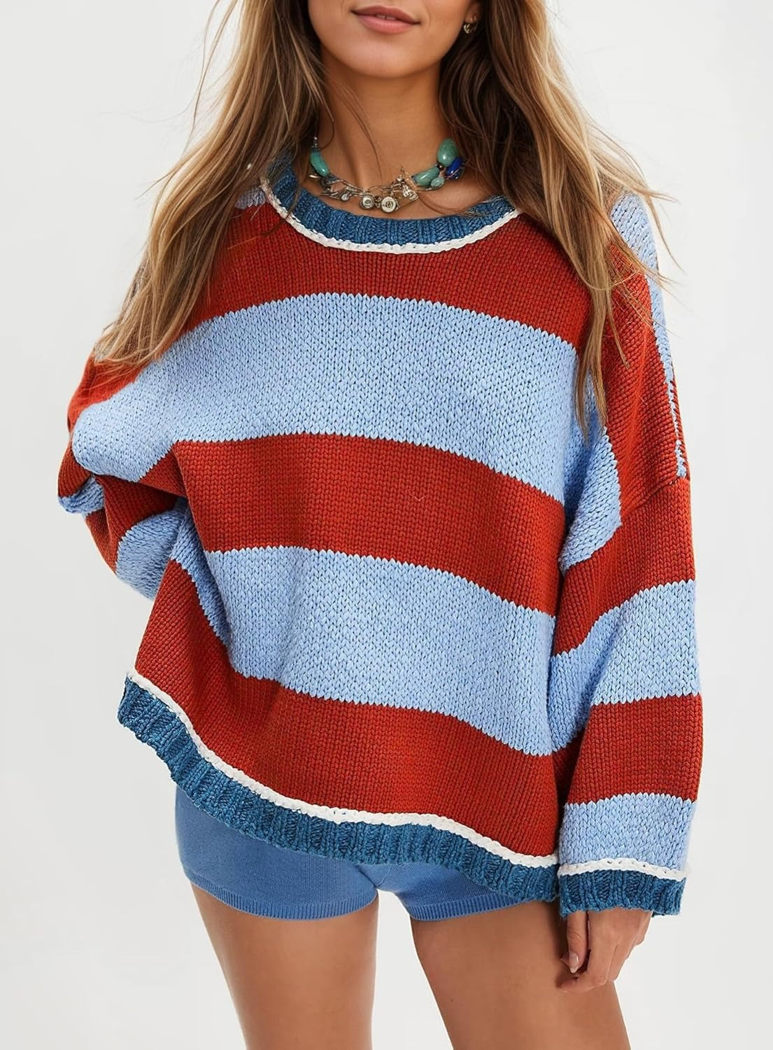 Pull-over en grosse maille pour femmes avec col rond doux Chic und Stil