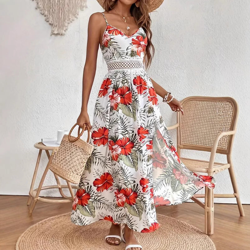 Robe maxi imprimée tropicale pour femmes Chic und Stil