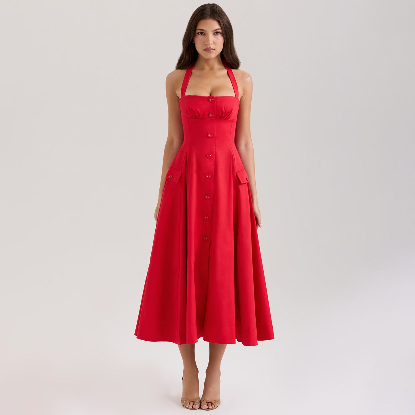 Robe midi à encolure halter à boutons Chic und Stil