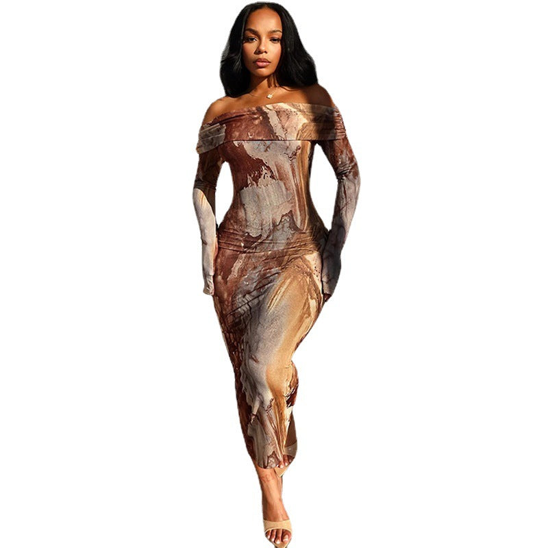 Robe midi abstraite à épaules dénudées Chic und Stil