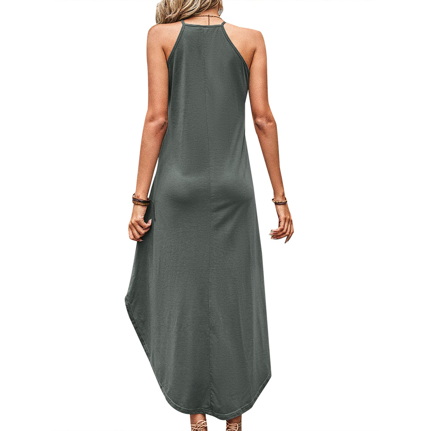 Robe maxi femme avec des bretelles spaghetti élégantes et un ourlet asymétrique Chic und Stil