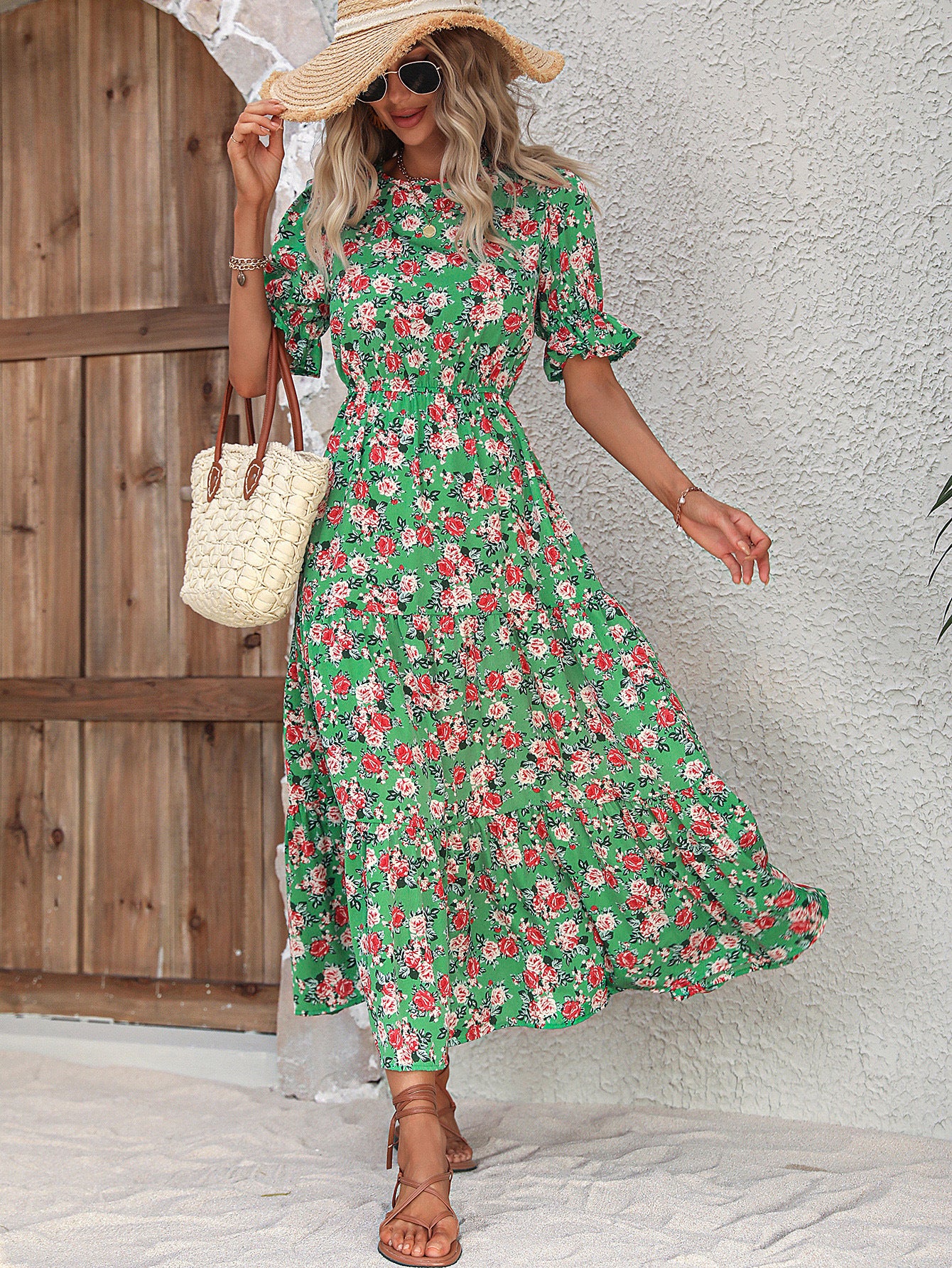 Robe maxi femme avec motifs floraux et bande de taille élastique Chic und Stil