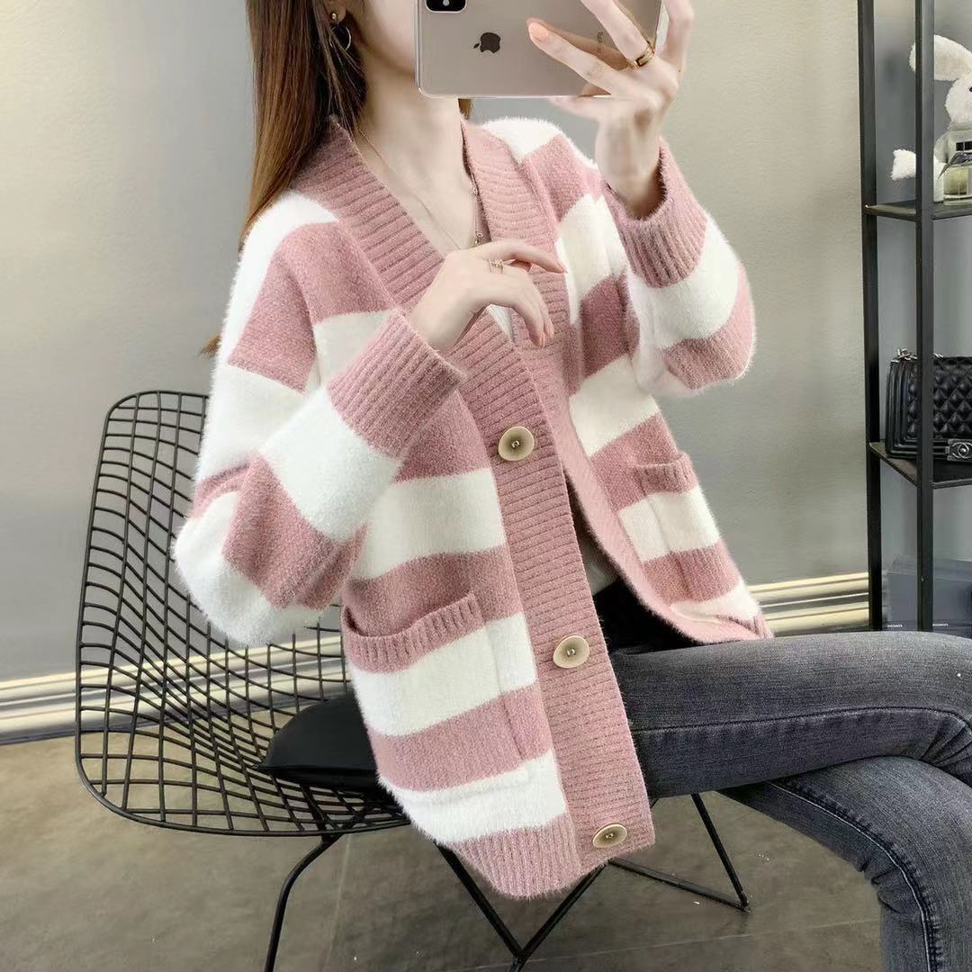 Cardigan en tricot épais pour femmes avec rayures bretonnes et poches pratiques Chic und Stil