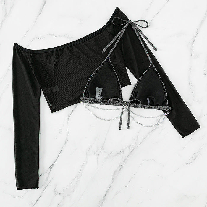 T-shirt court pour dames et ensemble bikini avec détails en volants et accents en chaîne Chic und Stil